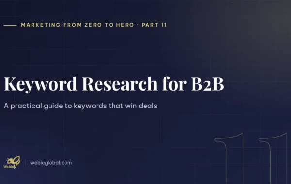 Cover image for a B2B keyword research guide by Webie Global